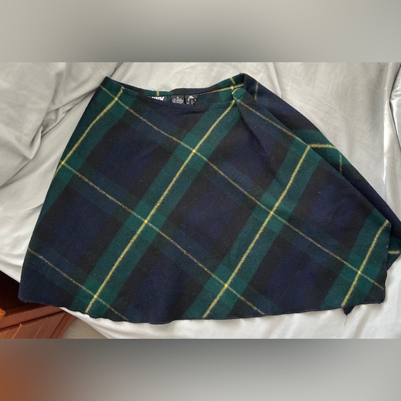 Vintage 90s Donna Karan Lambswool Plaid Wrap Around Asymmetrical Skirt - Picture 5 of 9
